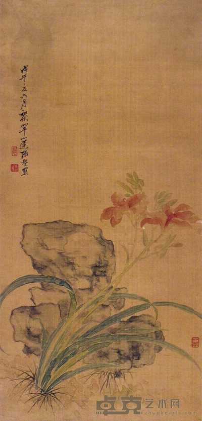 张槃 戊午（1858年）作 花卉 立轴 79×37cm
